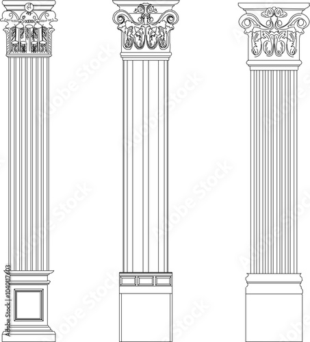 Vector sketch illustration silhouette design drawing of doric column ionoc classic vintage ethnic roman greek