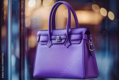 purple color designer luxury leather handbag on white background