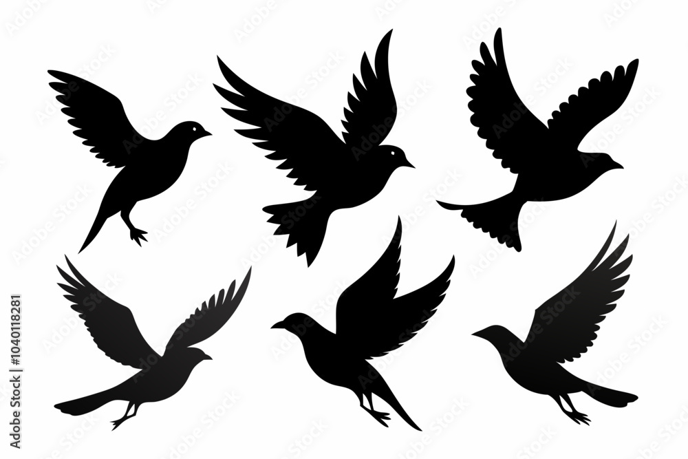 Fototapeta premium Flock of flying birds silhouette vector, Flying bird black silhouette vector set