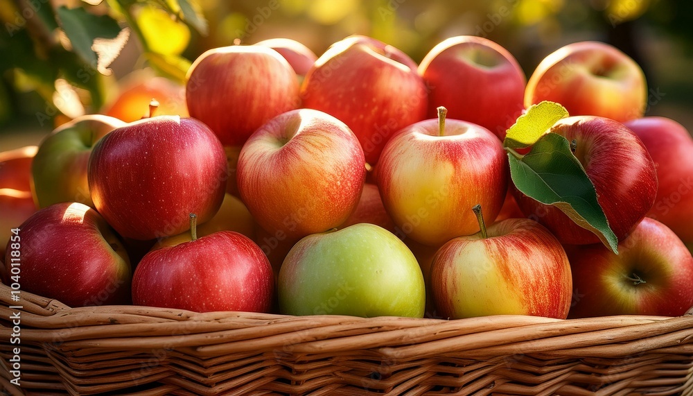 a close up of ripe juicy apples malus domestica in a basket ready for market sale a close up of ripe juicy apples malus domestica in a basket ready for market sale