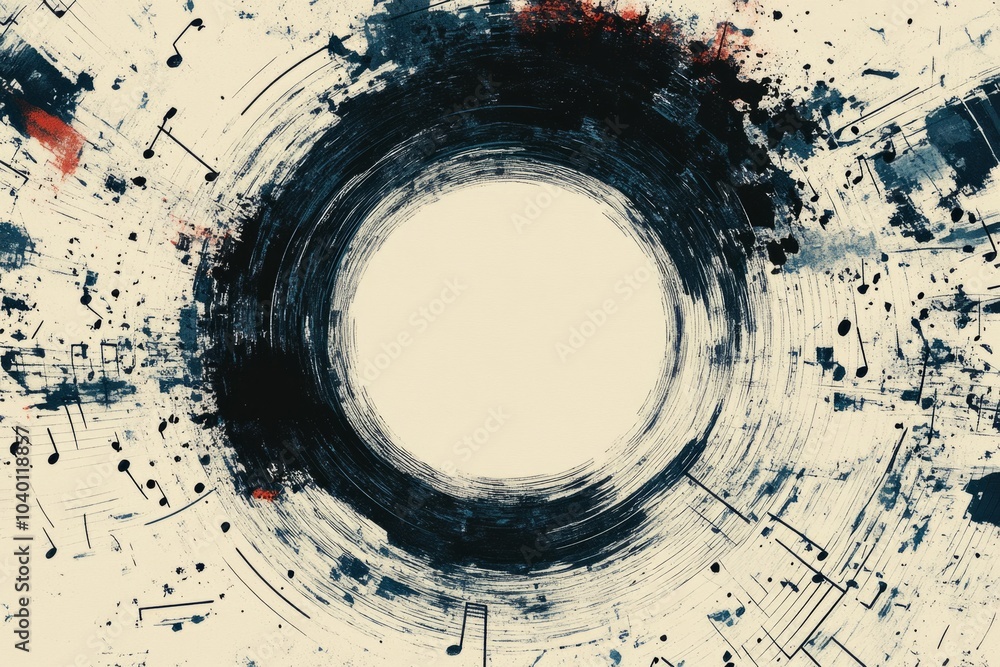 Abstract background showing vinyl record grooves and music notes Abstract background showing vinyl record grooves and music notes