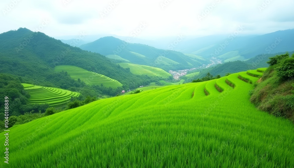 Fototapeta premium Vibrant rice terraces a testament to human ingenuity and natures beauty