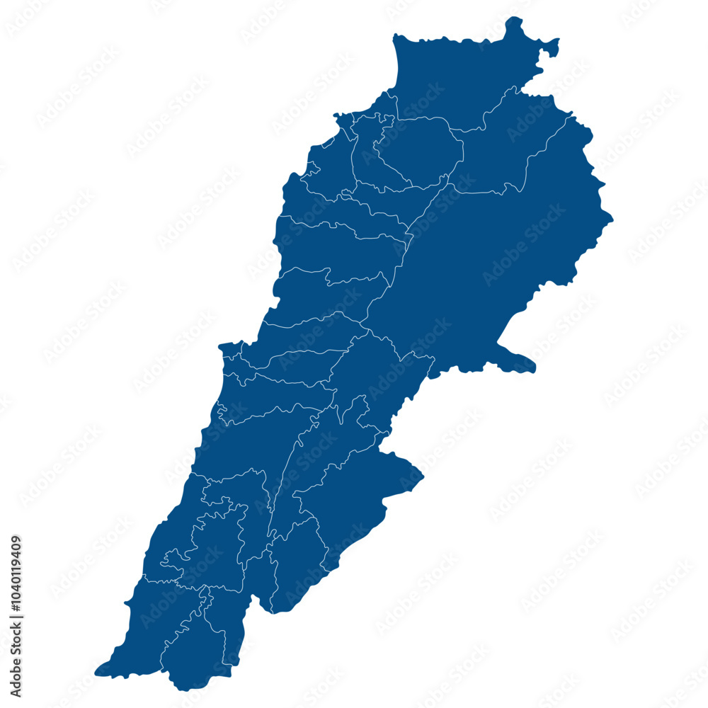Lebanon map. Map of Lebanon in administrative provinces in blue color Lebanon map. Map of Lebanon in administrative provinces in blue color