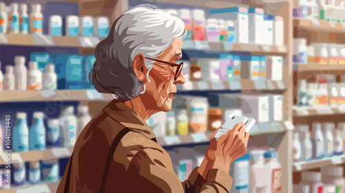 Elderly lady buys medication in the pharmacy, Health Care Costs, Health care
