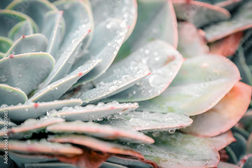 Succulent Cactus plant , Echeveria elegans with water droplets after rain