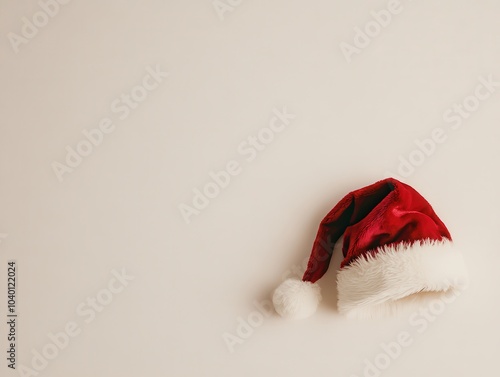 Minimalist santa hat on beige background: festive holiday symbol for christmas decor