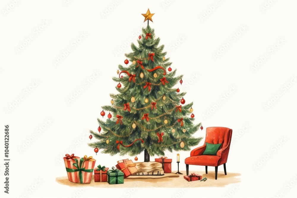 Christmas tree cartoon chair. Image . Christmas tree cartoon chair. Image .