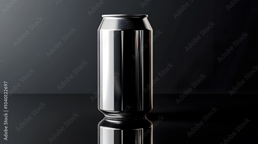 Blank mockup template of a beverage can with custom labeling on a reflective surface. Blank mockup template of a beverage can with custom labeling on a reflective surface.