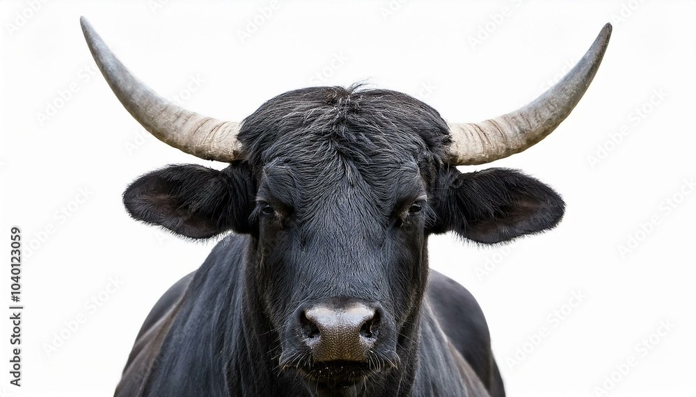 Fototapeta premium black camargue bull face portrait on white background