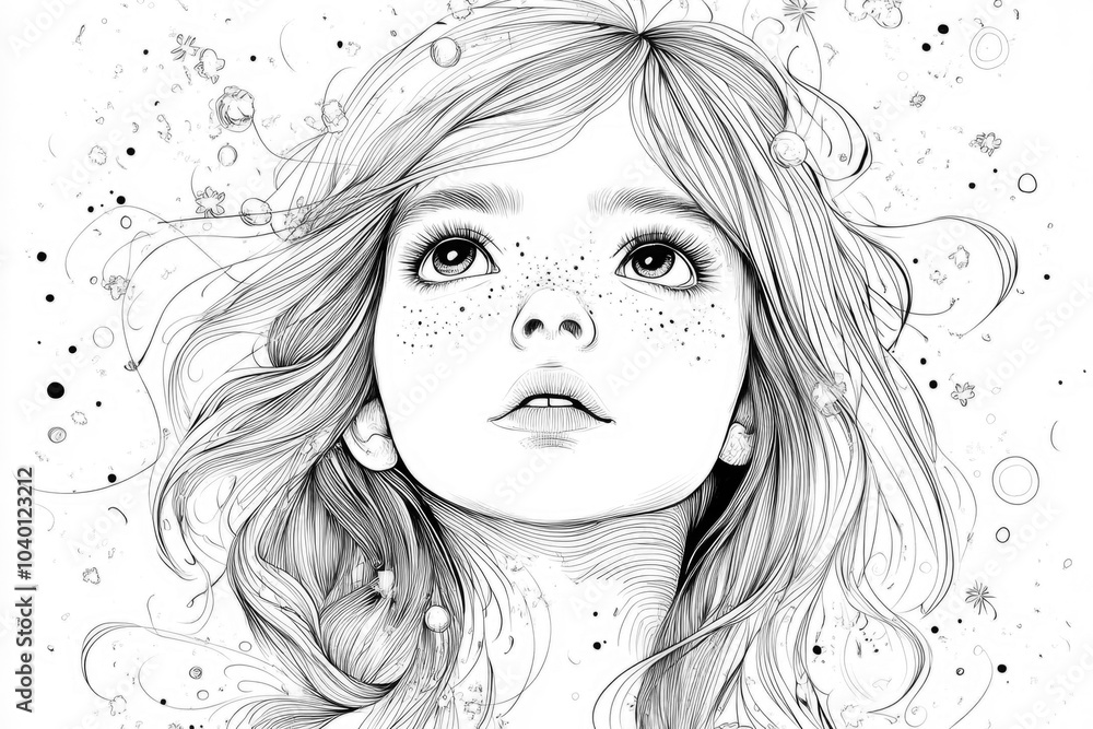 Portrait of cute little girl with freckles in black and white Portrait of cute little girl with freckles in black and white
