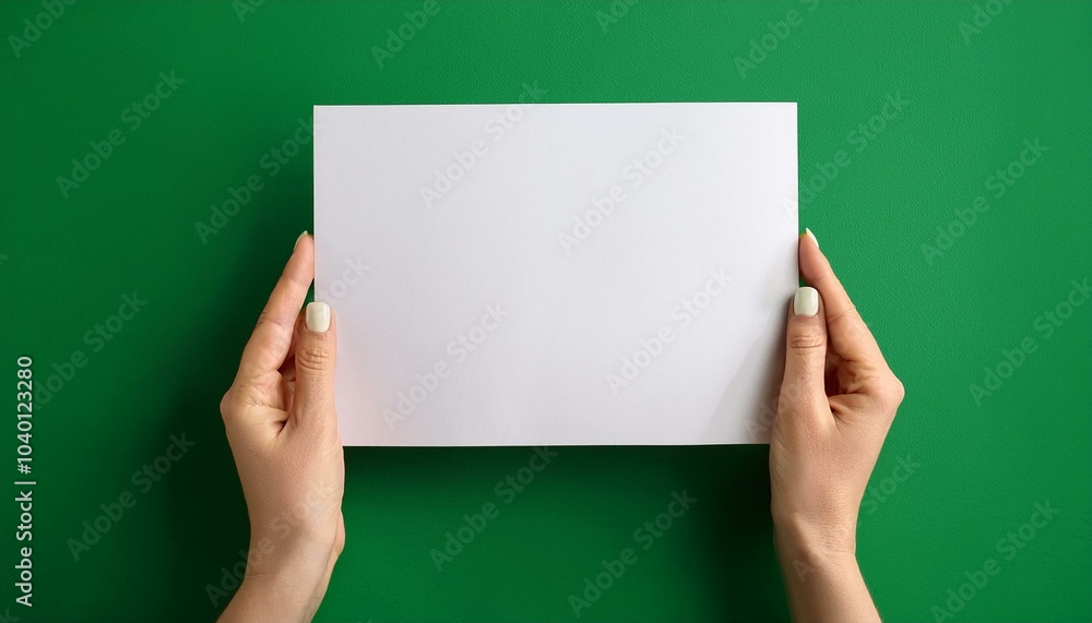 blank white paper held by hands with green background blank white paper held by hands with green background