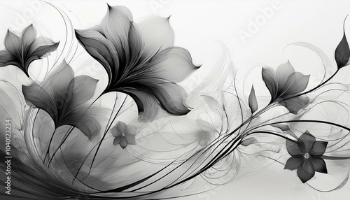 black white floral design in the style of transparency and lightness