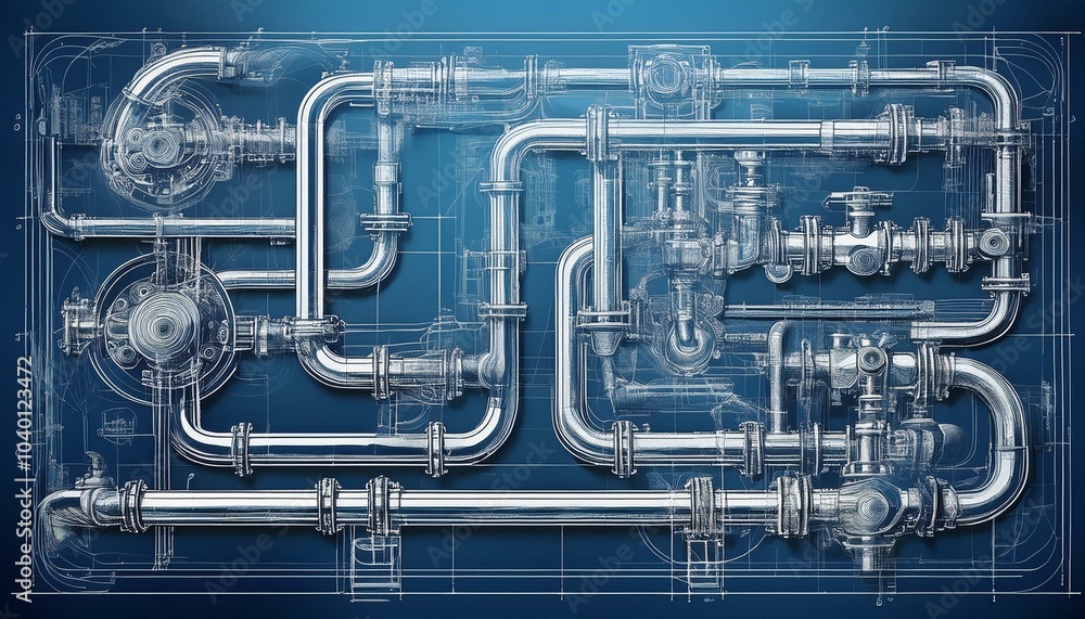 blueprint design of a complex pipe system industrial engineering ...