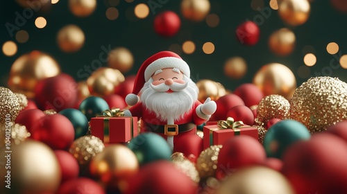 3D Cheerful Santa Amid Colorful Holiday Decorations