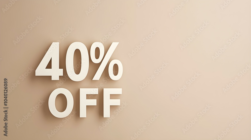 White '40% OFF' Promotional Sign on a Beige Background with Copy Space White '40% OFF' Promotional Sign on a Beige Background with Copy Space