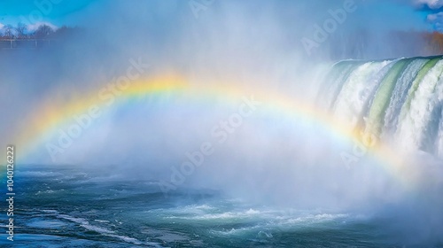 Stunning Rainbow Over a Waterfall: Nature's Colorful Display in Mist