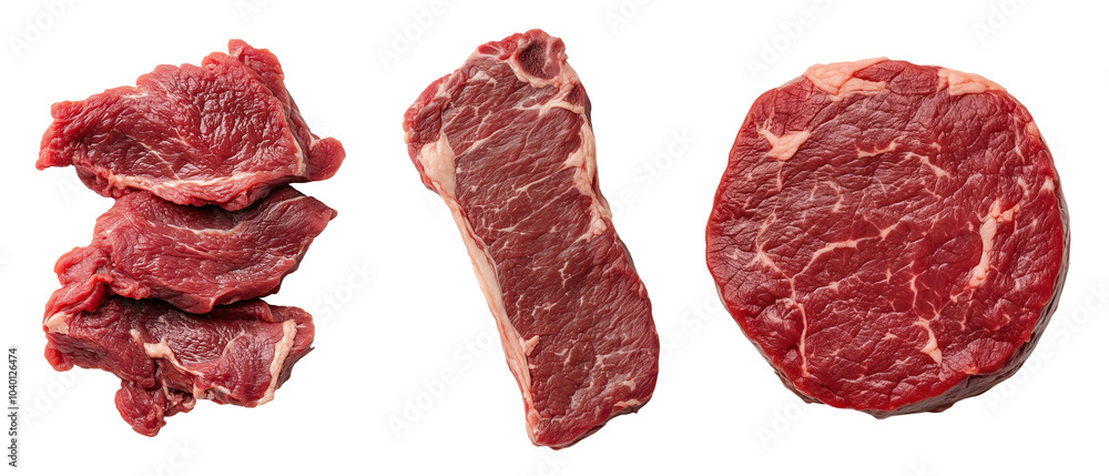 Raw beef cuts collection on transparent background Raw beef cuts collection on transparent background