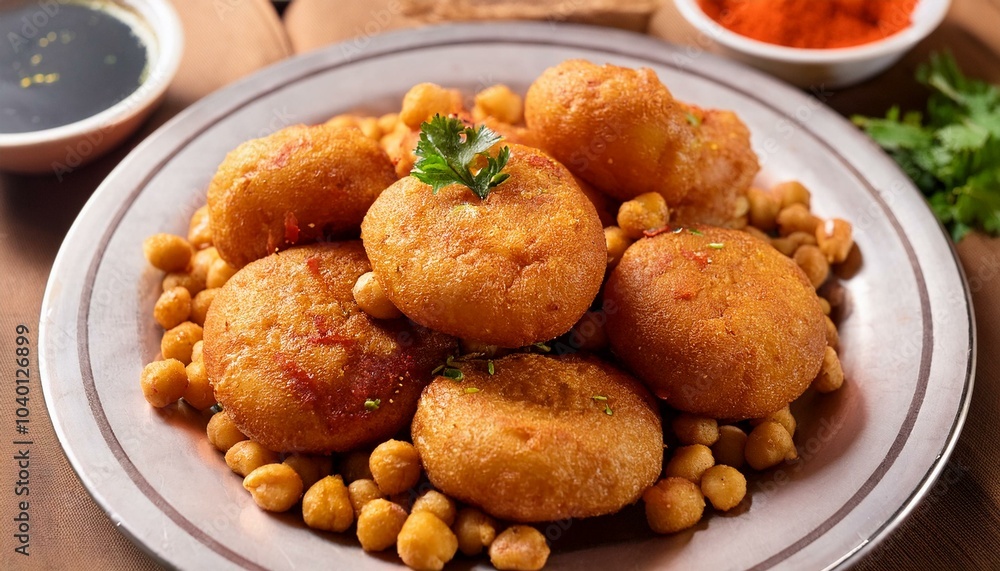indian street food crispy fried dough with chickpeas onion and spices indian street food crispy fried dough with chickpeas onion and spices