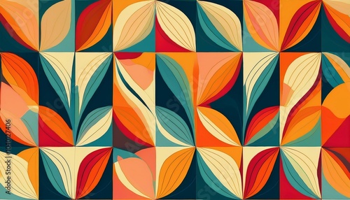 mid century modern seamless pattern geometric shapes in retro colors abstract repeating geometry background