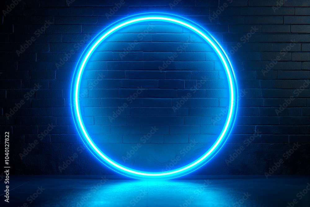 blue neon light circle on dark background blue neon light circle on dark background