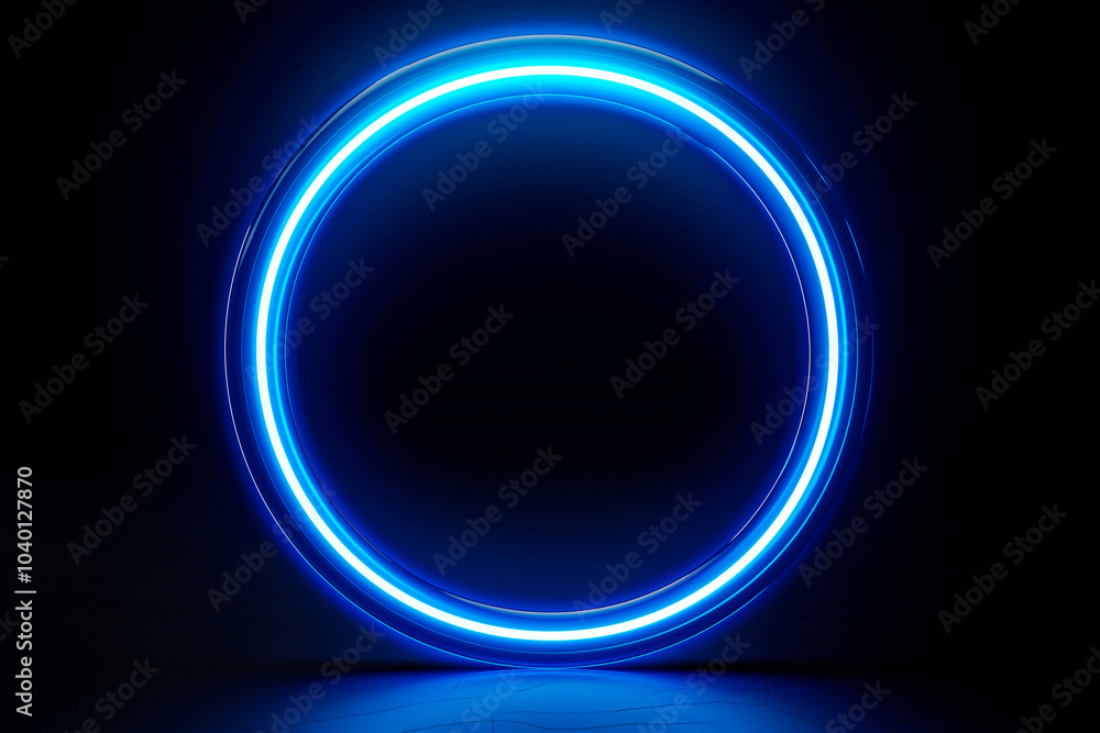 Obraz premium blue neon light circle on dark background