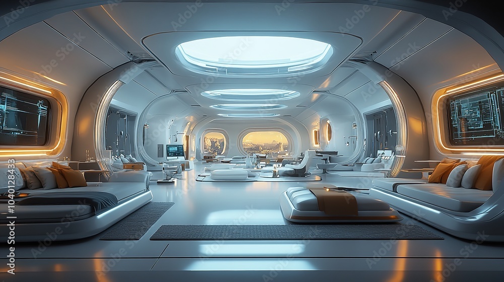 Obraz premium An Interior of a Futuristic Smart Home Featuring Cutting-Edge Technology for Modern Living Decor