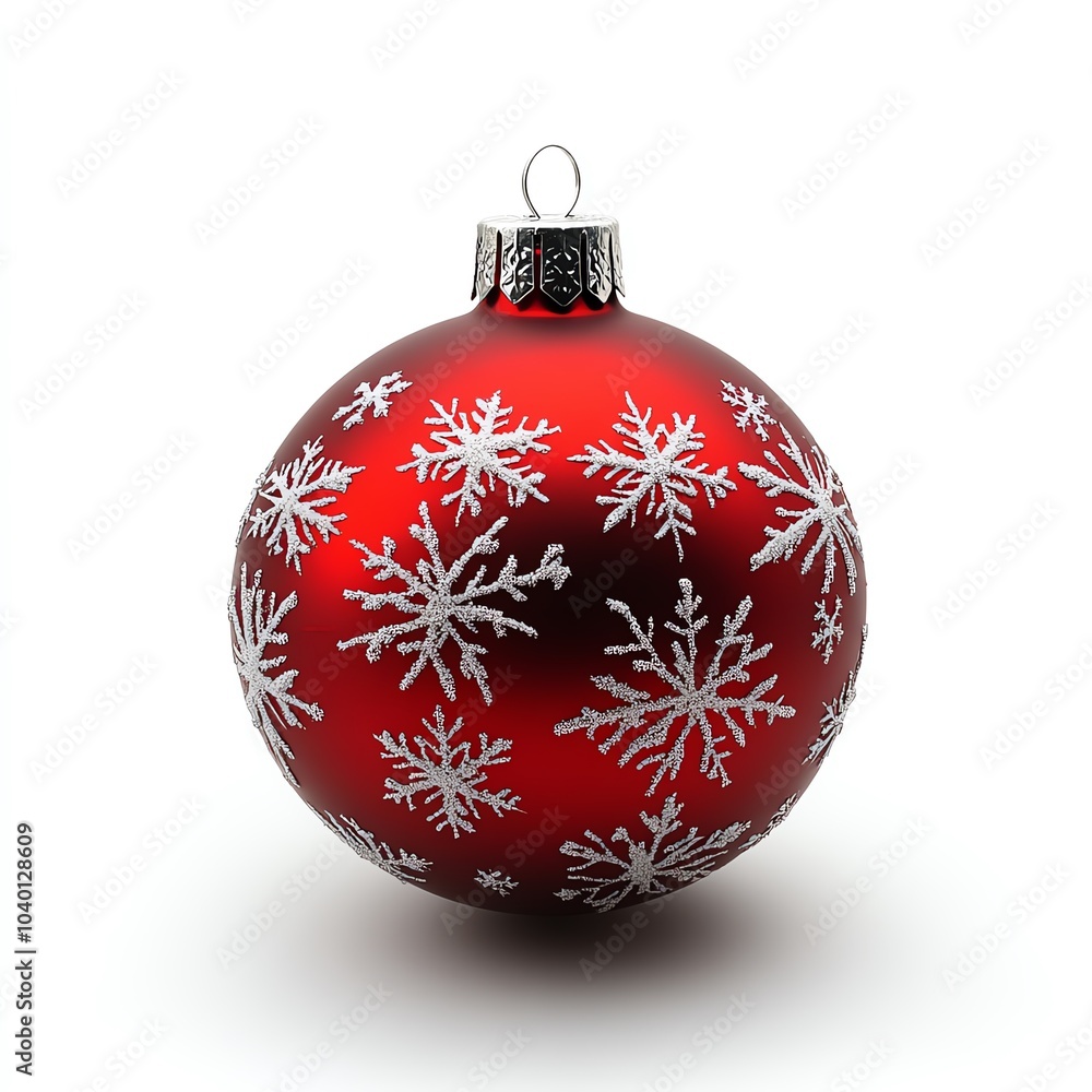 Red Christmas ornament with white snowflakes, white isolate background. Red Christmas ornament with white snowflakes, white isolate background.
