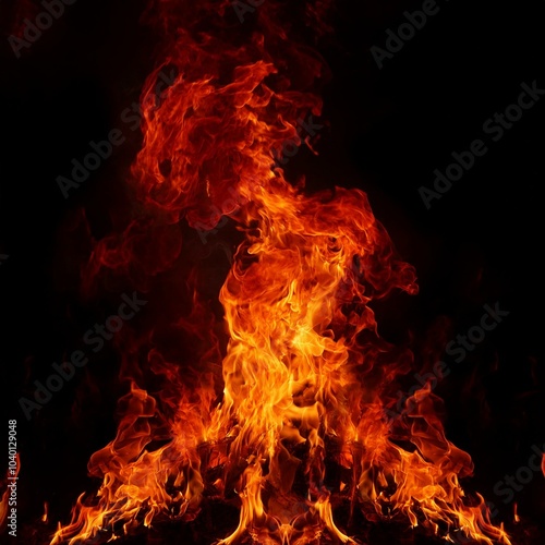 red flames on black background texture of fire bonfire for burning garbage cooking worm s eye view