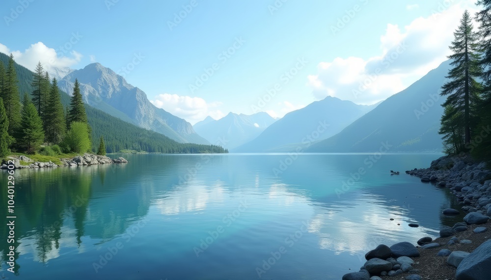 Fototapeta premium Tranquil mountain lake under a clear sky