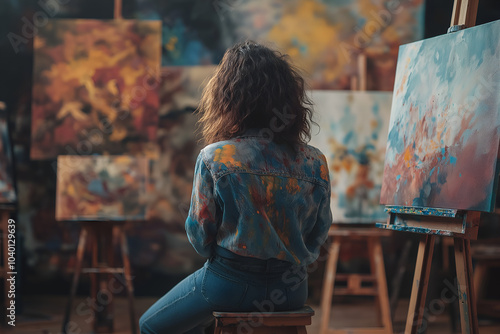 Artistic woman teaching painting classes in a studio, People photography