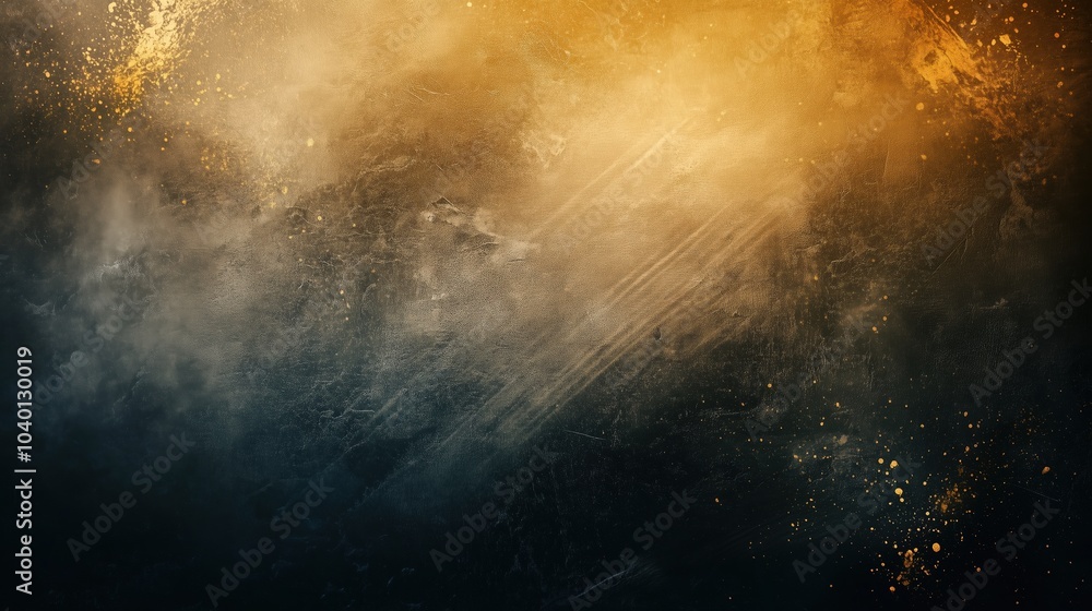 Obraz premium A captivating abstract grunge background featuring dust and scratches with dark and golden lighting. The ultra-realistic texture highlights a sense of vintage wear and tear, giving the scene an aged a