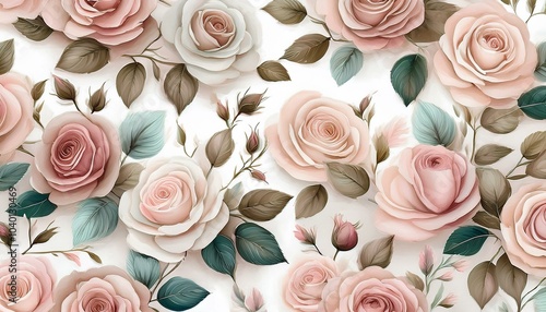 soft color roses pattern on white background