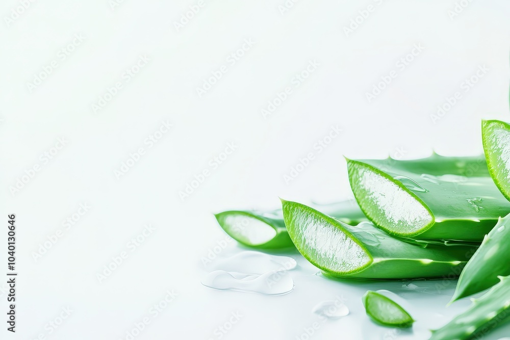 Fototapeta premium Fresh Aloe Vera Leaves on Clean White Background