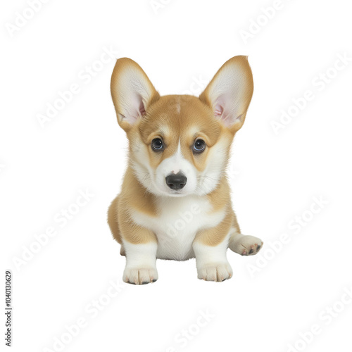 Adorable Pembroke Welsh Corgi Puppy Sitting on White Background