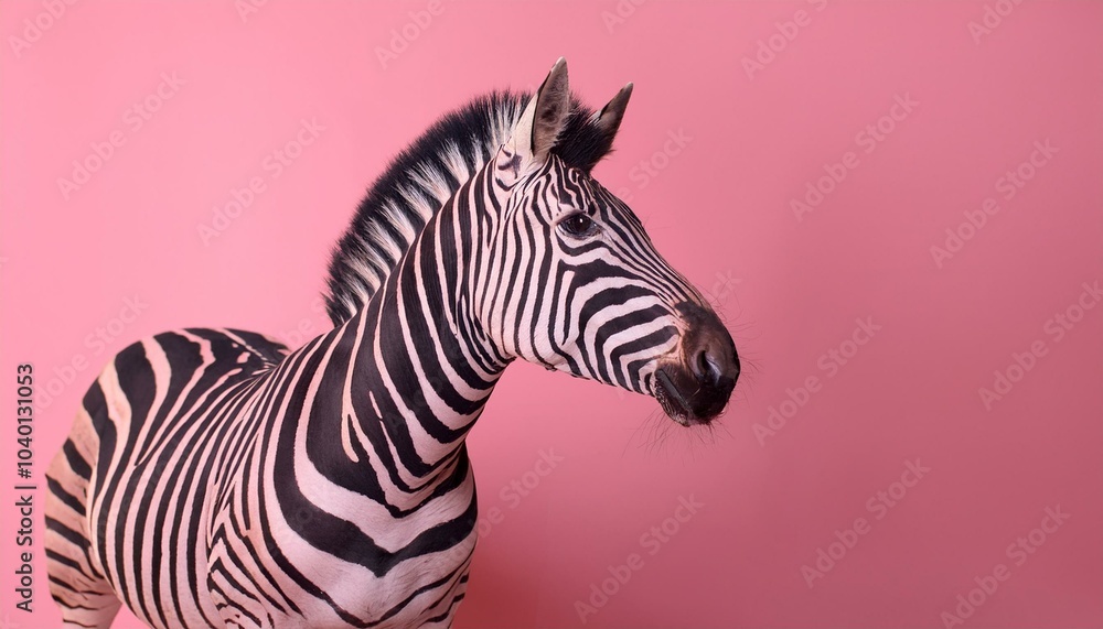studio shoot of black pink zebra on pink background in minimalism style studio shoot of black pink zebra on pink background in minimalism style