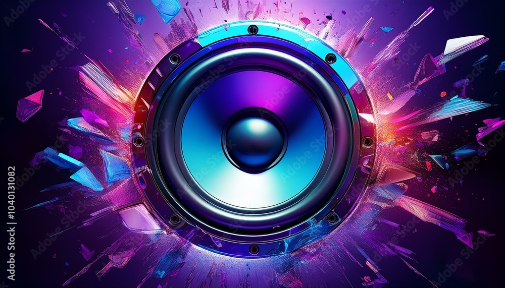 subwoofer impact in purple and blue shattering glass subwoofer impact in purple and blue shattering glass