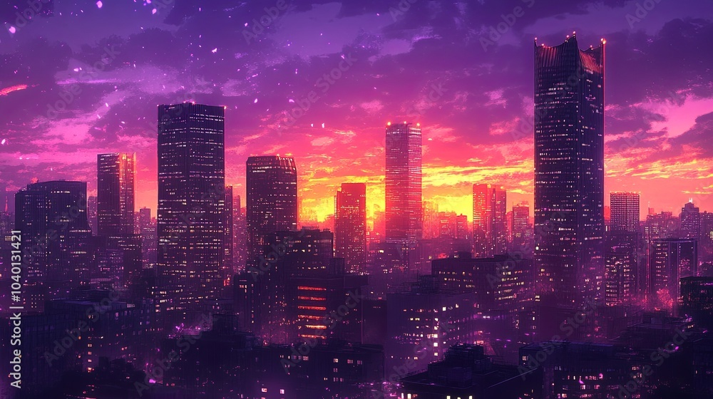 Obraz premium Twilight splendor a vibrant city skyline