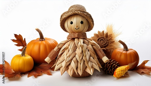 thanksgiving corn husk doll with a rustic charm and woven details isolated on white background seasonal craft