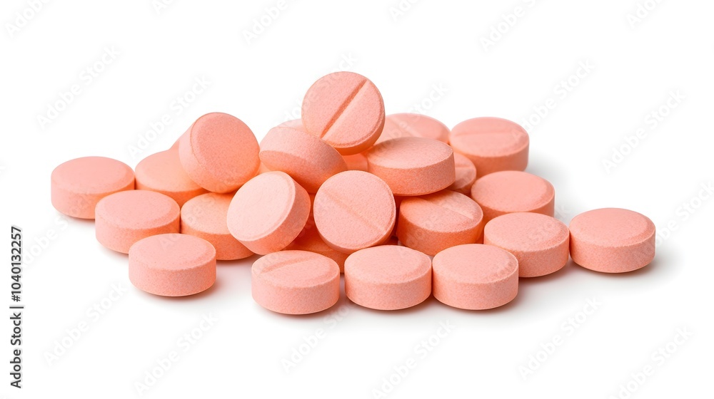 Buoyant Pastel Orange Tablet with Glossy Finish - Isolated on White Background for Pharmaceutical and Health-related Concepts Buoyant Pastel Orange Tablet with Glossy Finish - Isolated on White Background for Pharmaceutical and Health-related Concepts
