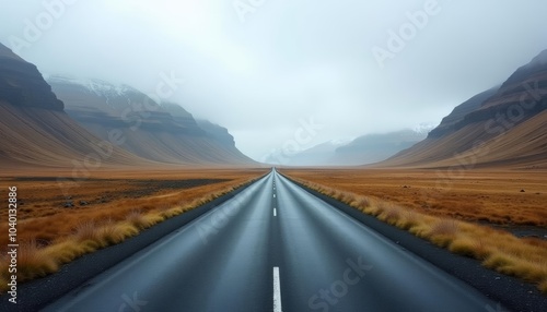  Deserted highway leading to majestic mountains