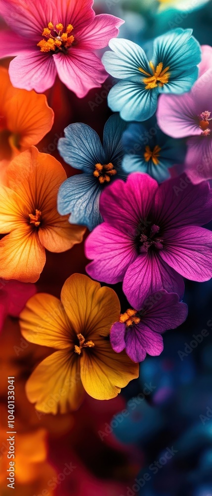 Colorful flowers blooming in vibrant hues against a blurred background. Colorful flowers blooming in vibrant hues against a blurred background.