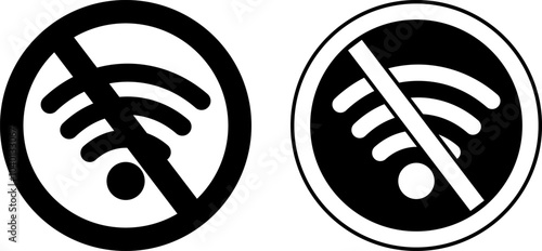 No Wi Fi Signal Signs. Black and White Vector Graphics. Sticker Prohibiting Wi Fi Internet
