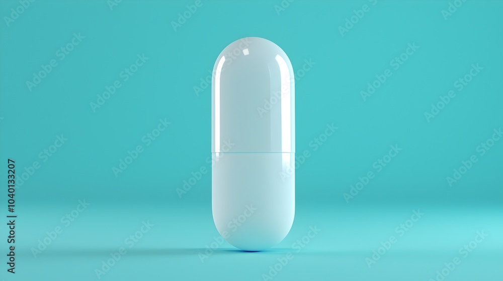 Buoyant Medicine in Sleek Matte White Design - Modern Healthcare Concept on Solid Light Blue Background Buoyant Medicine in Sleek Matte White Design - Modern Healthcare Concept on Solid Light Blue Background