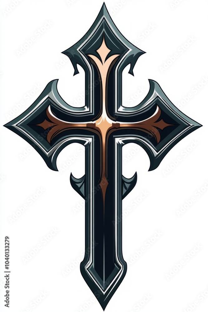 Ornate metal cross on white background Ornate metal cross on white background