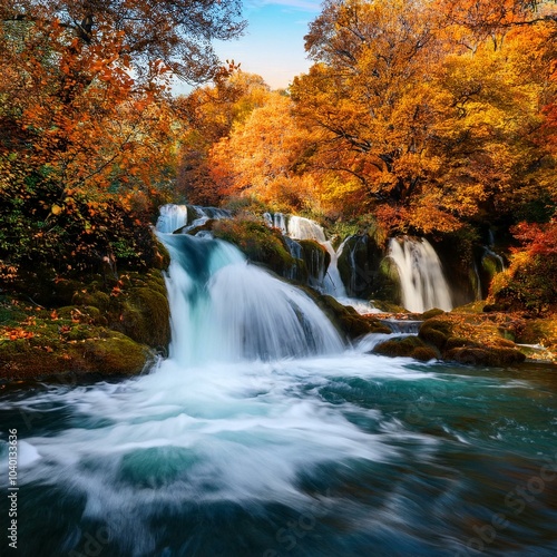 waterfall in autumn with trees