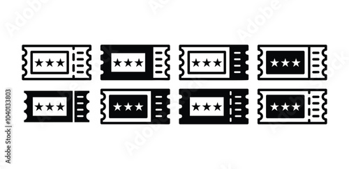 set of ticket icon symbol sign vector design black white color simple illustration collection isolated