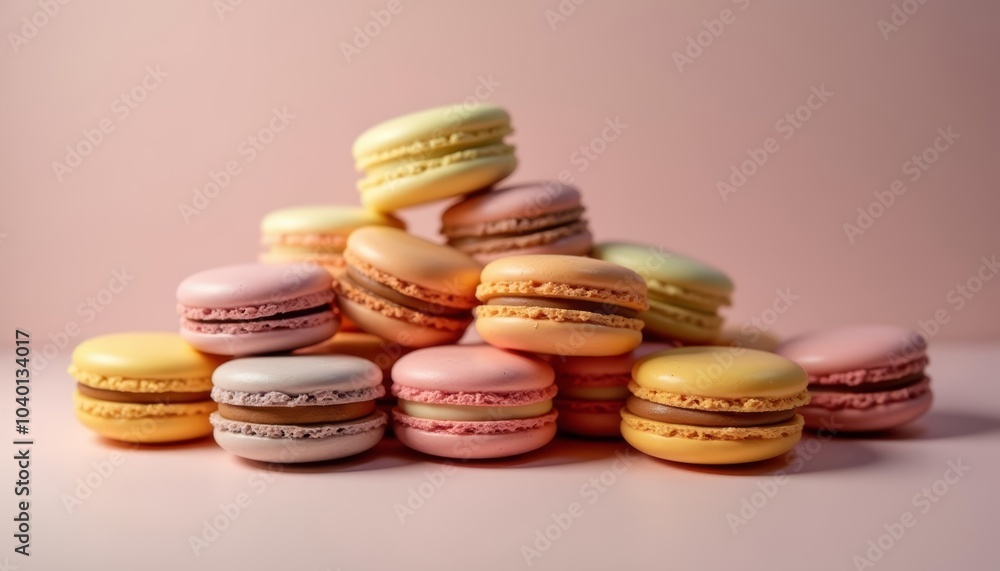 Deliciously stacked macarons in pastel hues Deliciously stacked macarons in pastel hues