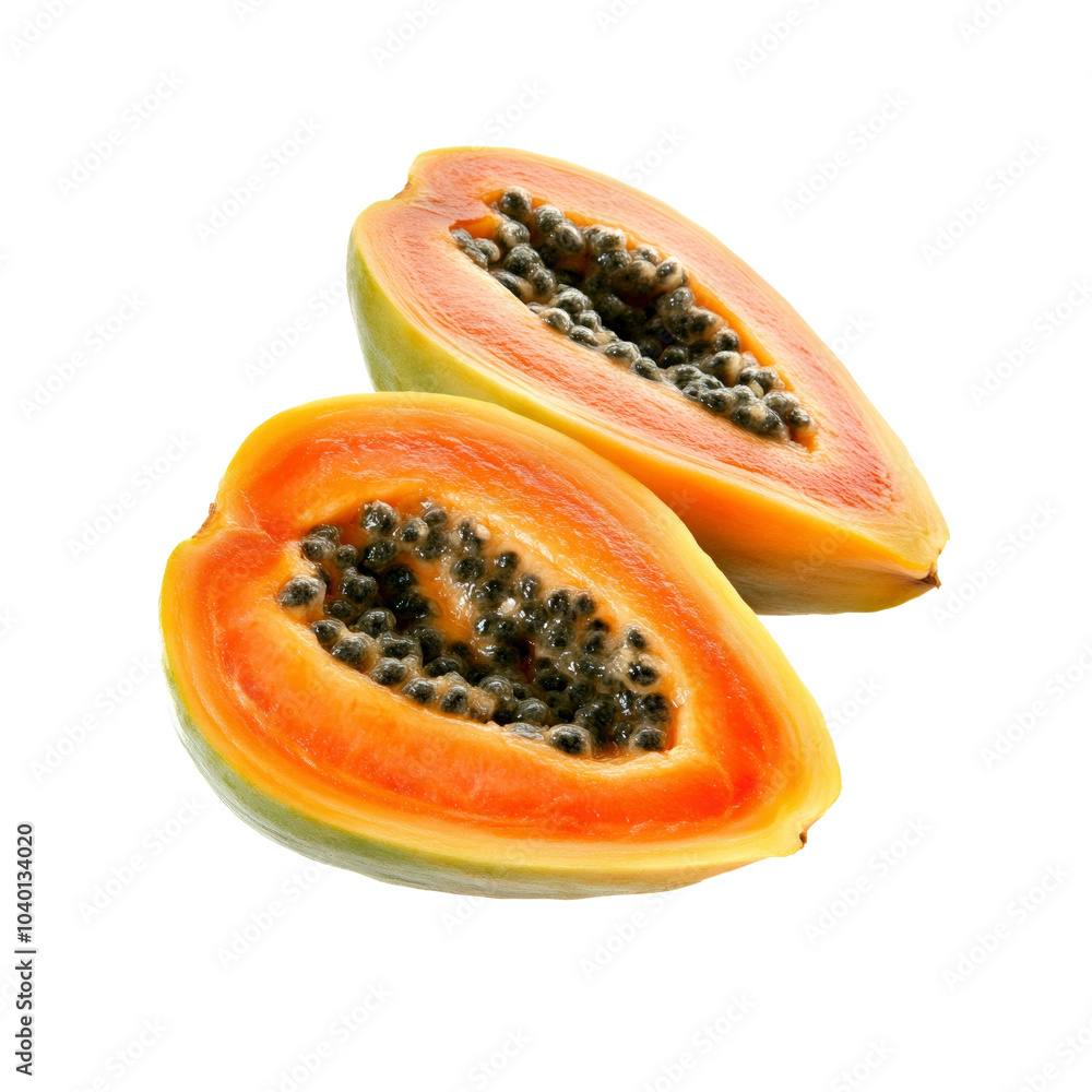 Two Halves of a Ripe Papaya Fruit Two Halves of a Ripe Papaya Fruit