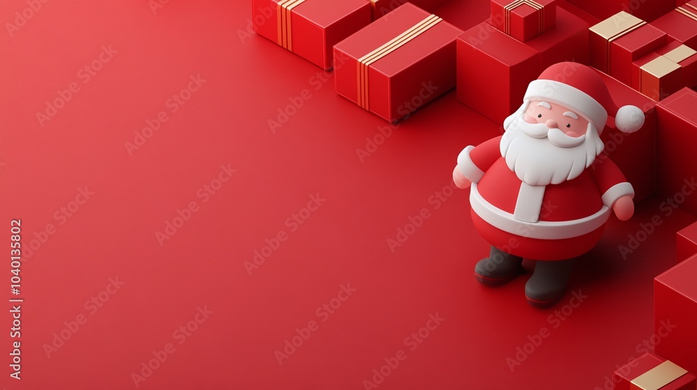 3D Cheerful Santa Claus with Gifts on Red Background 3D Cheerful Santa Claus with Gifts on Red Background