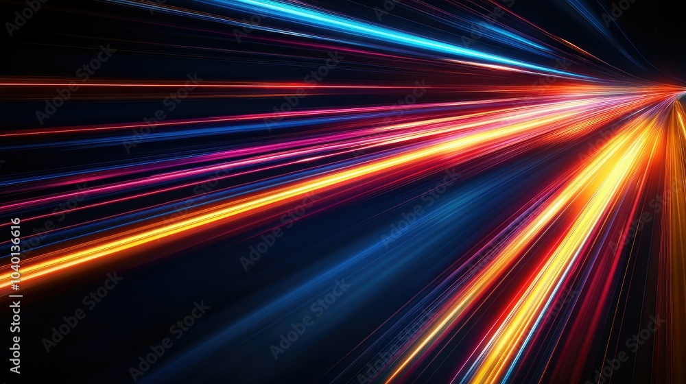 Dynamic light streaks on a dark background representing digital speed in technological processes Dynamic light streaks on a dark background representing digital speed in technological processes